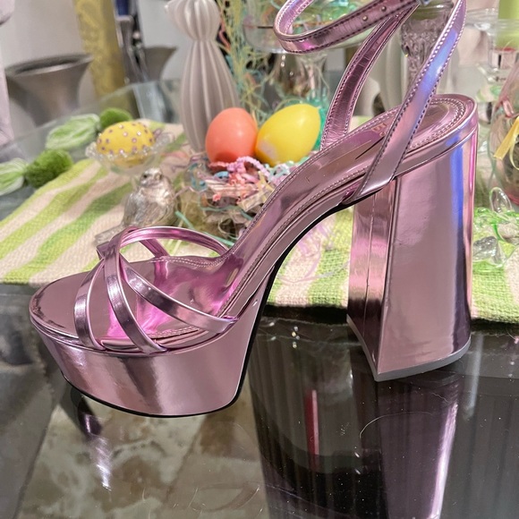 Nwot BLACK SUEDE STUDIO stroppy metallic Emani platform shoes size 39 ! - Picture 5 of 6